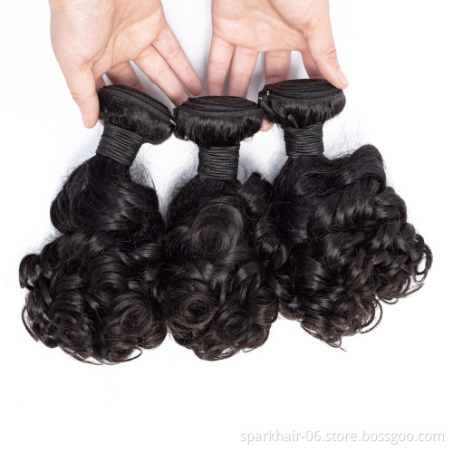 Brazilian Bouncy Curl Human Hair Bundles With Closure,40 inch Spiral Curl Hair 3 Bundles with 13*4 Lace Frontal Natural Black